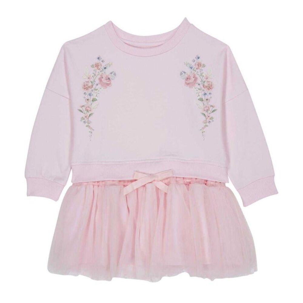 Lapin House Girls Tulle Sweatshirt Dress / Baby Pink